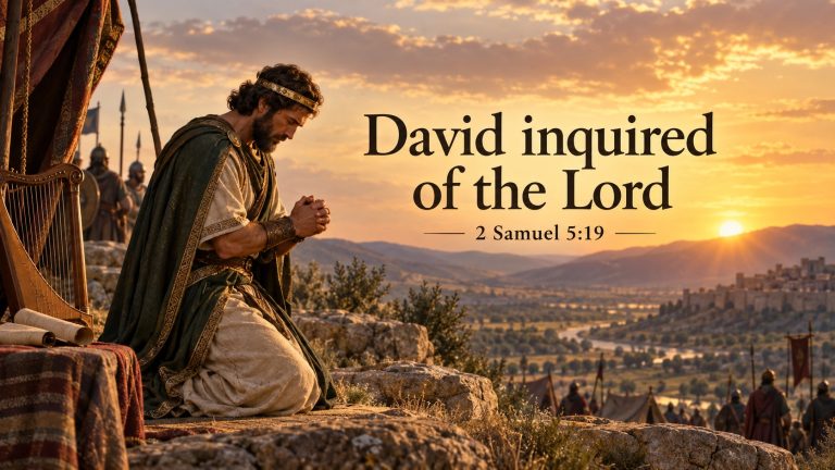 David praying before moving forward with the verse David inquired of the Lord from 2 Samuel 5:19