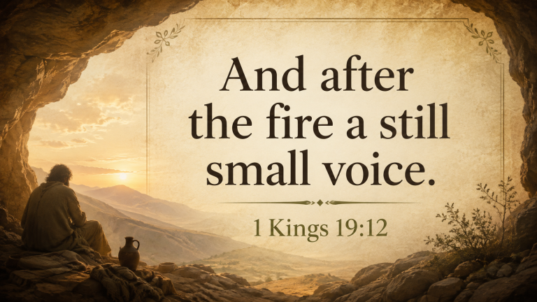Featured image highlighting 1 Kings 19:12: And after the fire a still small voice.